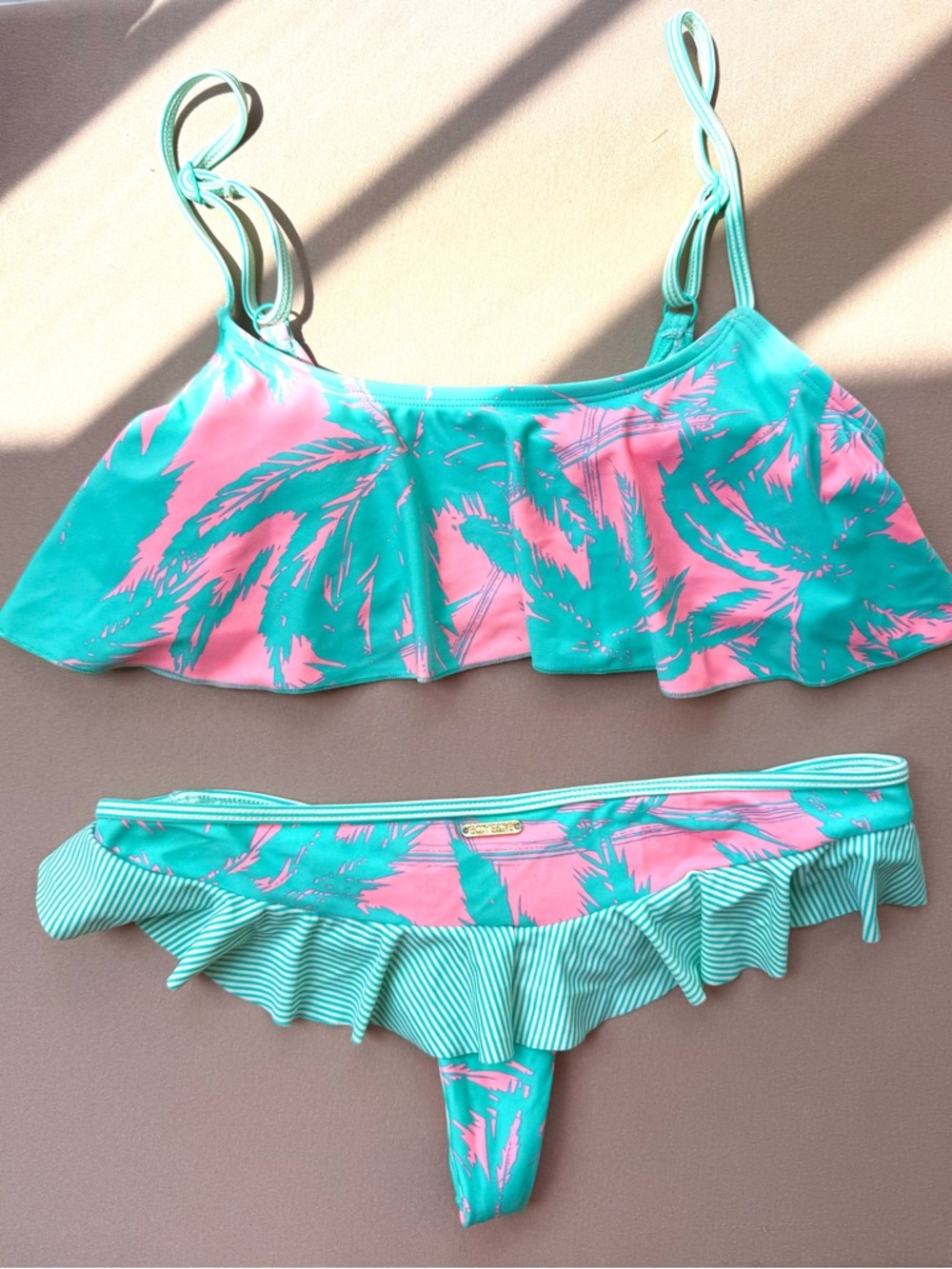 Tropical Ruffle Bikini Set - Mint & Pink - Picture 2 of 2